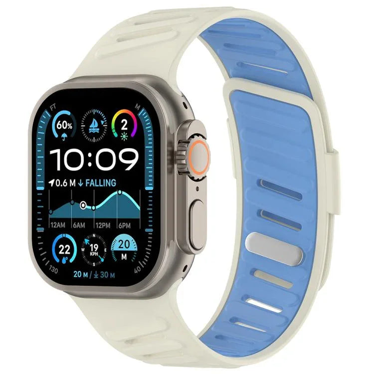 Bracelet de montre en silicone bicolore respirant avec boucle oblique, compatible avec Apple Watch 46 mm / 49 mm / 45 mm / 44 mm