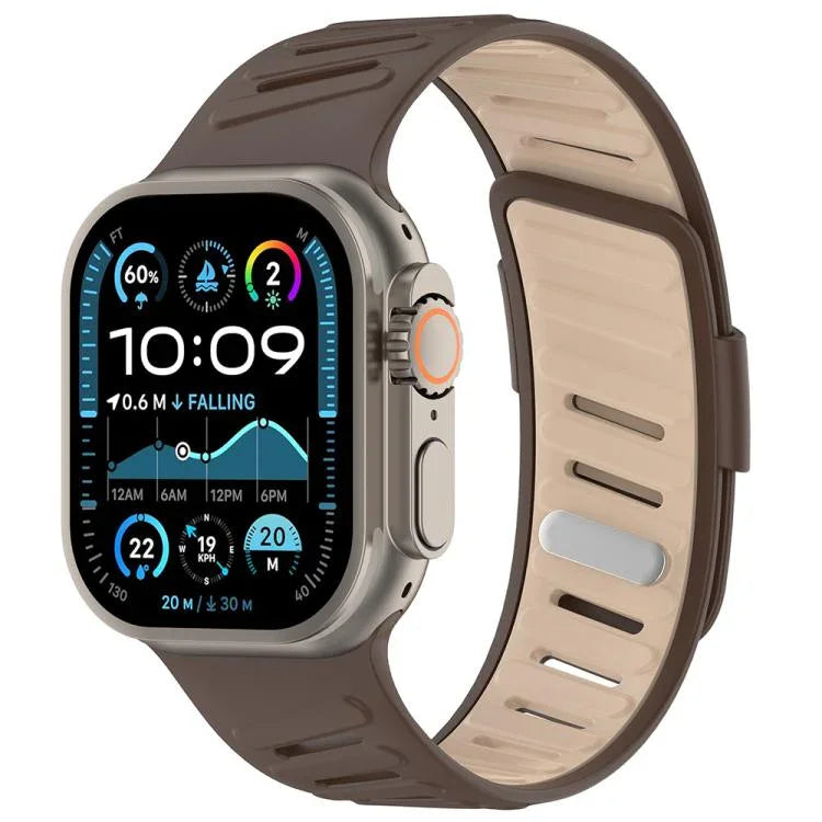 Bracelet de montre en silicone bicolore respirant avec boucle oblique, compatible avec Apple Watch 46 mm / 49 mm / 45 mm / 44 mm