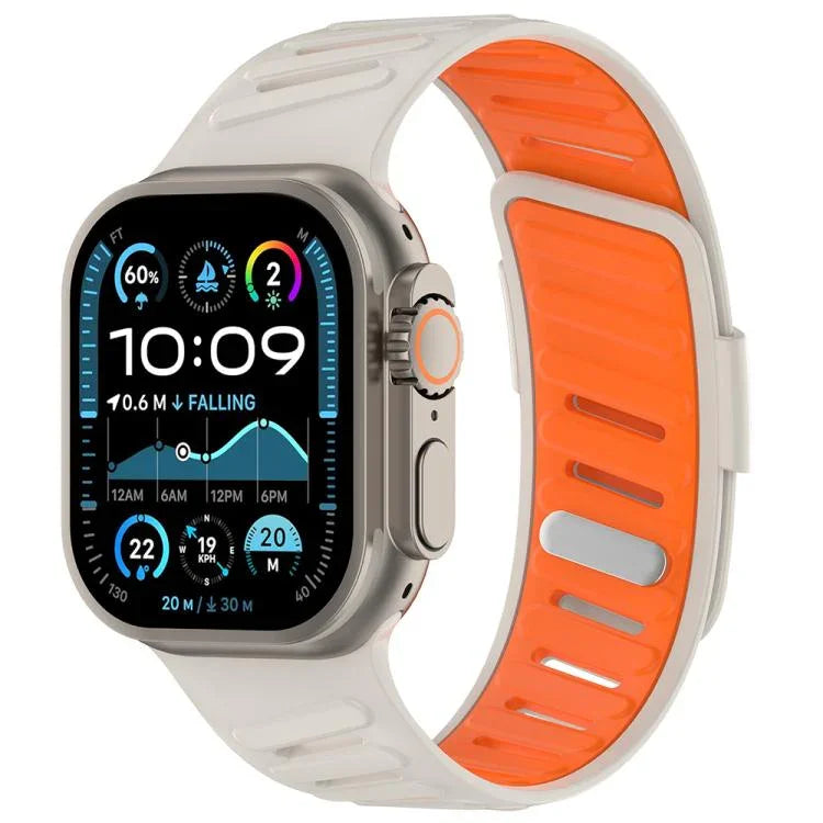 Bracelet de montre en silicone bicolore respirant avec boucle oblique, compatible avec Apple Watch 46 mm / 49 mm / 45 mm / 44 mm
