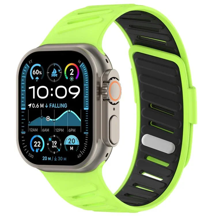 Bracelet de montre en silicone bicolore respirant avec boucle oblique, compatible avec Apple Watch 46 mm / 49 mm / 45 mm / 44 mm