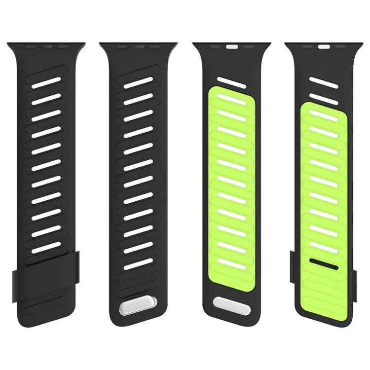 Bracelet de montre en silicone bicolore respirant avec boucle oblique, compatible avec Apple Watch 46 mm / 49 mm / 45 mm / 44 mm