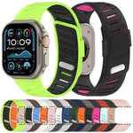 Bracelet de montre en silicone bicolore respirant avec boucle oblique, compatible avec Apple Watch 46 mm / 49 mm / 45 mm / 44 mm