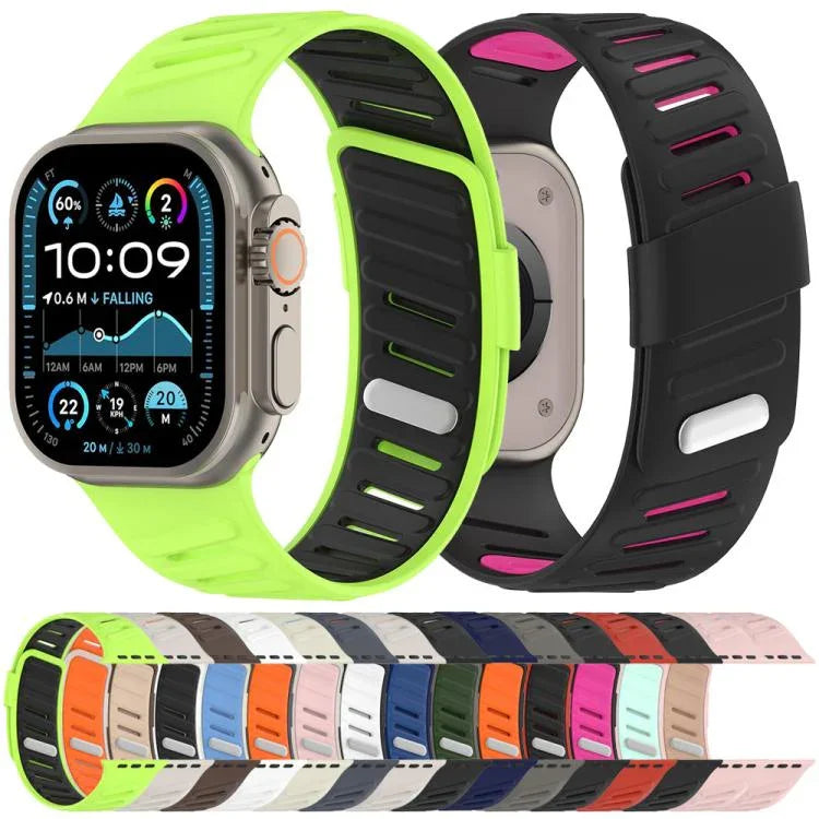 Bracelet de montre en silicone bicolore respirant avec boucle oblique, compatible avec Apple Watch 46 mm / 49 mm / 45 mm / 44 mm