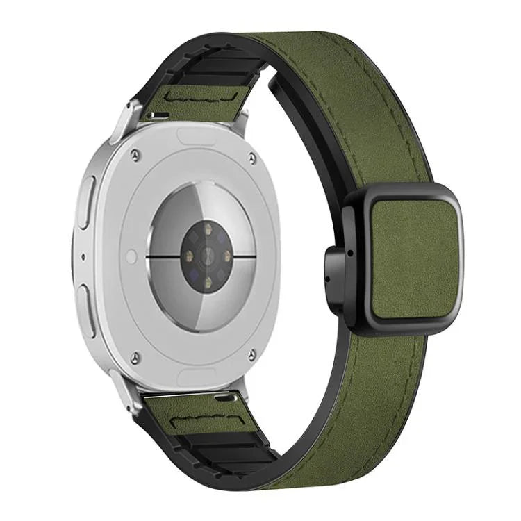 Bracelet de montre en silicone avec boucle magnétique carrée en cuir, pour Samsung Galaxy Watch8 / Watch8 Classic