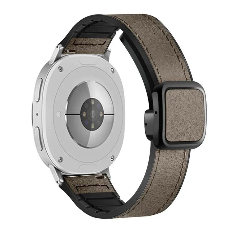 Bracelet de montre en silicone avec boucle magnétique carrée en cuir, pour Samsung Galaxy Watch8 / Watch8 Classic