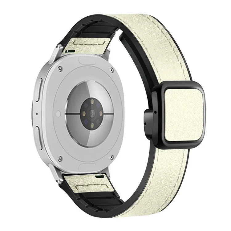 Bracelet de montre en silicone avec boucle magnétique carrée en cuir, pour Samsung Galaxy Watch8 / Watch8 Classic