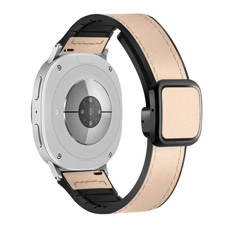 Bracelet de montre en silicone avec boucle magnétique carrée en cuir, pour Samsung Galaxy Watch8 / Watch8 Classic