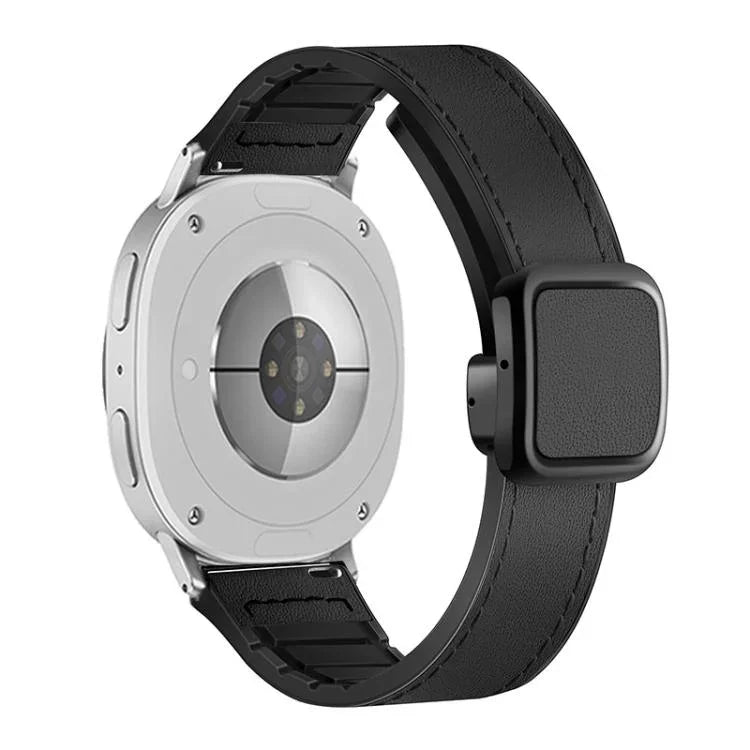 Bracelet de montre en silicone avec boucle magnétique carrée en cuir, pour Samsung Galaxy Watch8 / Watch8 Classic