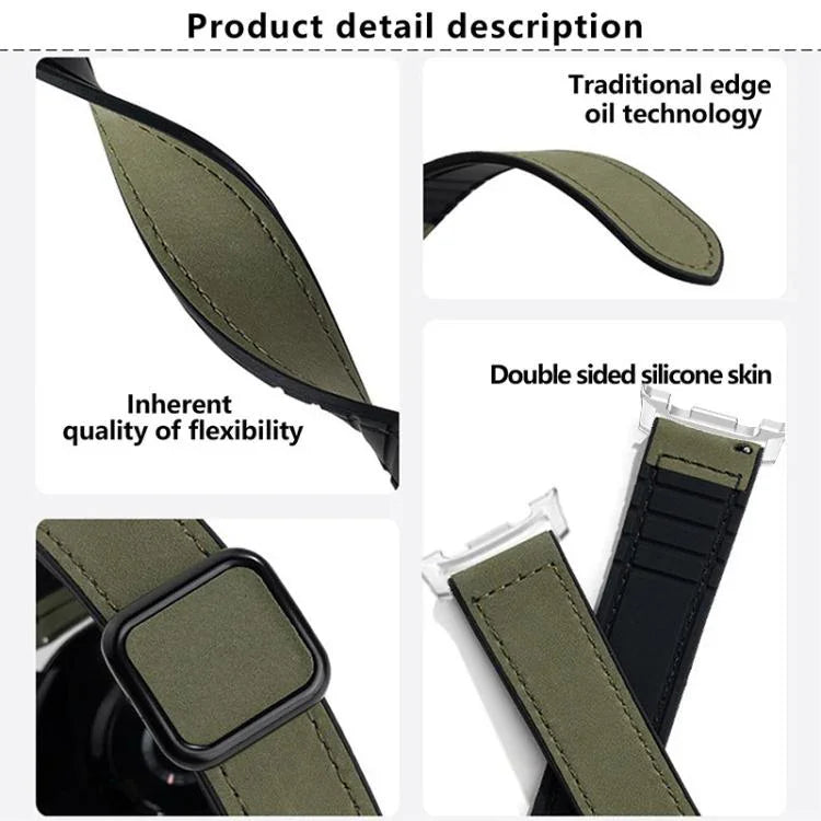 Bracelet de montre en silicone avec boucle magnétique carrée en cuir, pour Samsung Galaxy Watch8 / Watch8 Classic