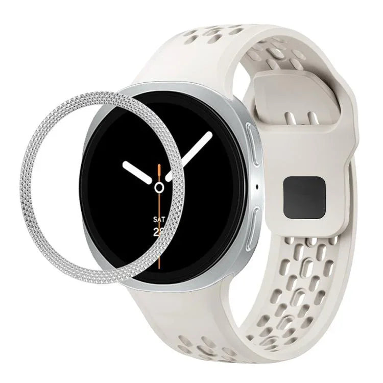 Lunette à texture losanges et bracelet de montre en silicone à boucle inversée noire, pour Samsung Galaxy Watch8 44 mm, pour Samsung Galaxy Watch8 40 mm
