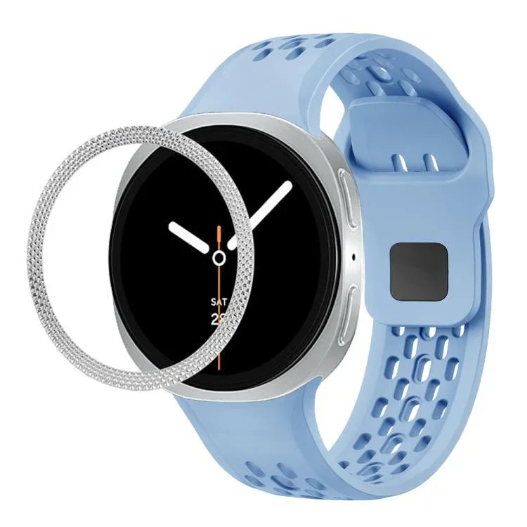 Rhombic Texture Bezel and Black Reverse Buckle Silicone Watch Band, For Samsung Galaxy Watch8 44mm, For Samsung Galaxy Watch8 40mm