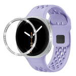 Diamond Bezel and Black Reverse Buckle Silicone Watch Band, For Samsung Galaxy Watch8 44mm, For Samsung Galaxy Watch8 40mm