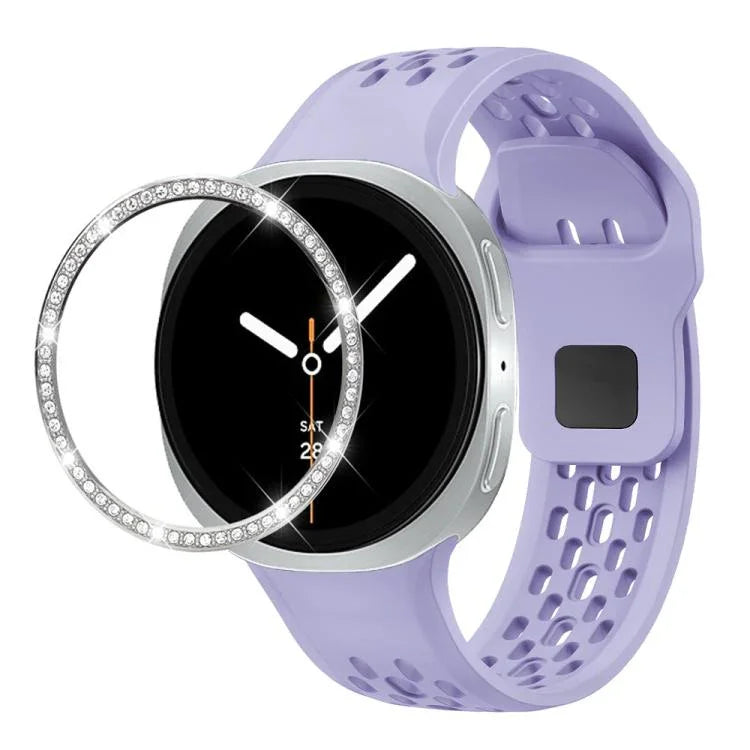 Diamond Bezel and Black Reverse Buckle Silicone Watch Band, For Samsung Galaxy Watch8 44mm, For Samsung Galaxy Watch8 40mm