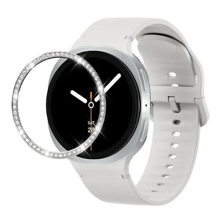 Lunette diamantée et bracelet de montre en silicone surpiqué de couleur unie, pour Samsung Galaxy Watch8 44mm, pour Samsung Galaxy Watch8 40mm