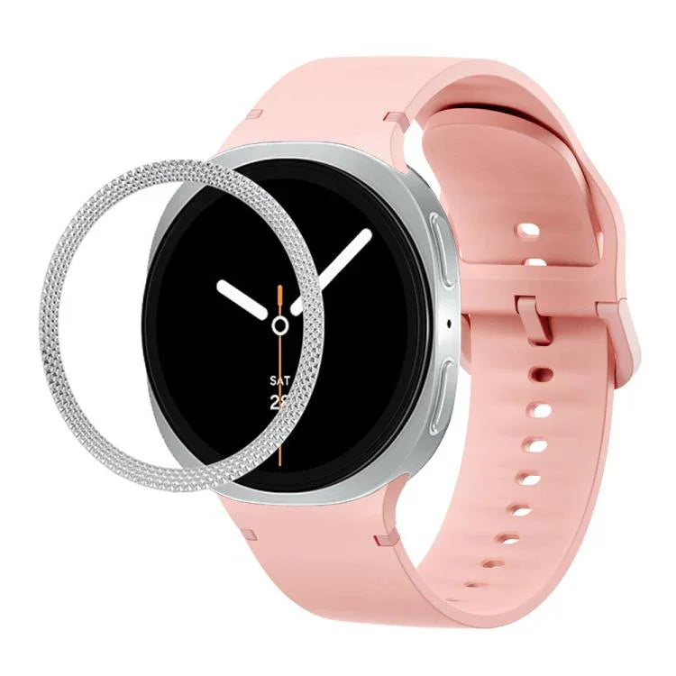 Lunette à texture losanges et bracelet de montre en silicone cousu de couleur unie, pour Samsung Galaxy Watch8 44 mm, pour Samsung Galaxy Watch8 40 mm