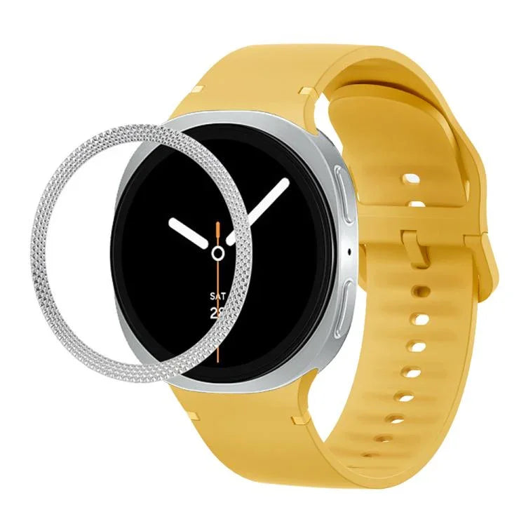 Lunette à texture losanges et bracelet de montre en silicone cousu de couleur unie, pour Samsung Galaxy Watch8 44 mm, pour Samsung Galaxy Watch8 40 mm