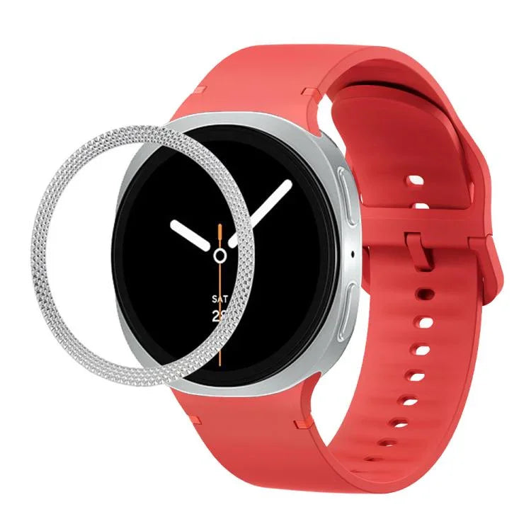 Lunette à texture losanges et bracelet de montre en silicone cousu de couleur unie, pour Samsung Galaxy Watch8 44 mm, pour Samsung Galaxy Watch8 40 mm