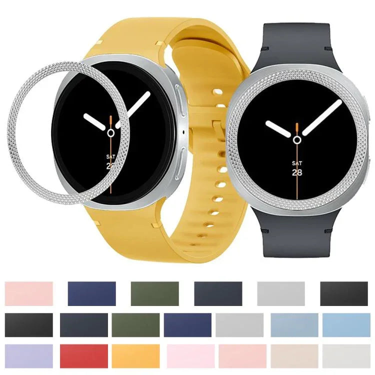 Lunette à texture losanges et bracelet de montre en silicone cousu de couleur unie, pour Samsung Galaxy Watch8 44 mm, pour Samsung Galaxy Watch8 40 mm
