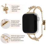 Bracelet de montre en cuivre incrusté de zircon à motif floral à 5 ​​pétales, compatible avec Apple Watch 46 mm / 49 mm / 45 mm / 44 mm et Apple Watch 42 mm / 41 mm / 40 mm / 38 mm.