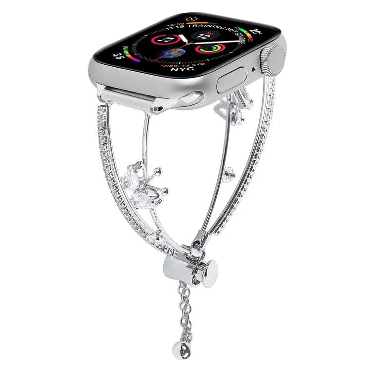 Bracelet de montre en zircon papillon incrusté de cuivre, compatible avec Apple Watch 46 mm / 49 mm / 45 mm / 44 mm et Apple Watch 42 mm / 41 mm / 40 mm / 38 mm