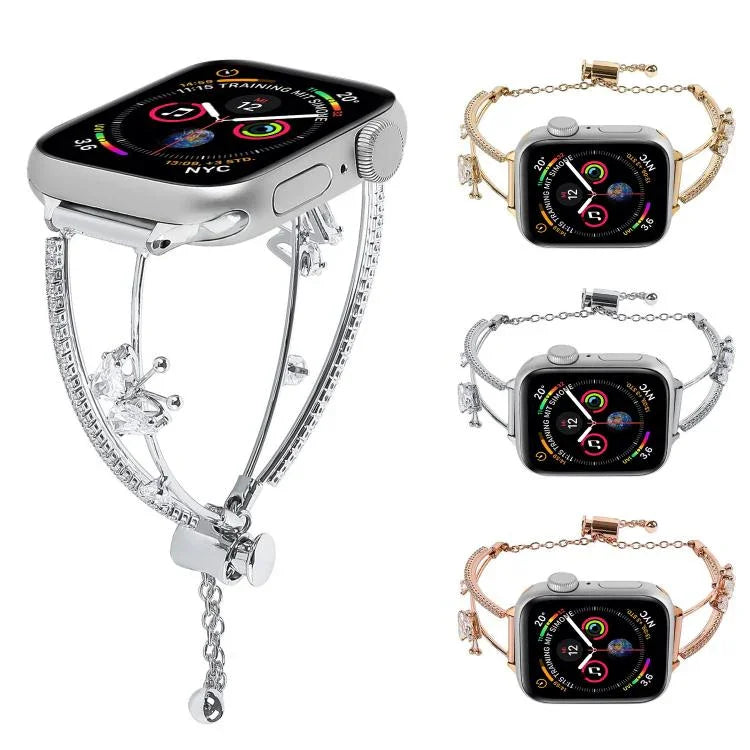 Bracelet de montre en zircon papillon incrusté de cuivre, compatible avec Apple Watch 46 mm / 49 mm / 45 mm / 44 mm et Apple Watch 42 mm / 41 mm / 40 mm / 38 mm