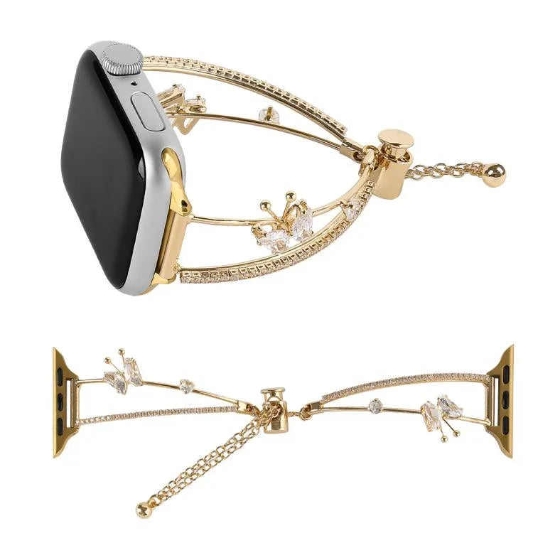 Bracelet de montre en zircon papillon incrusté de cuivre, compatible avec Apple Watch 46 mm / 49 mm / 45 mm / 44 mm et Apple Watch 42 mm / 41 mm / 40 mm / 38 mm