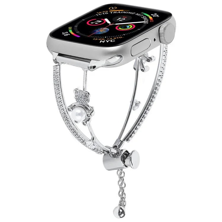 Bracelet de montre en zircon et cuivre incrusté d'un ours, compatible avec Apple Watch 46 mm / 49 mm / 45 mm / 44 mm et Apple Watch 42 mm / 41 mm / 40 mm / 38 mm.