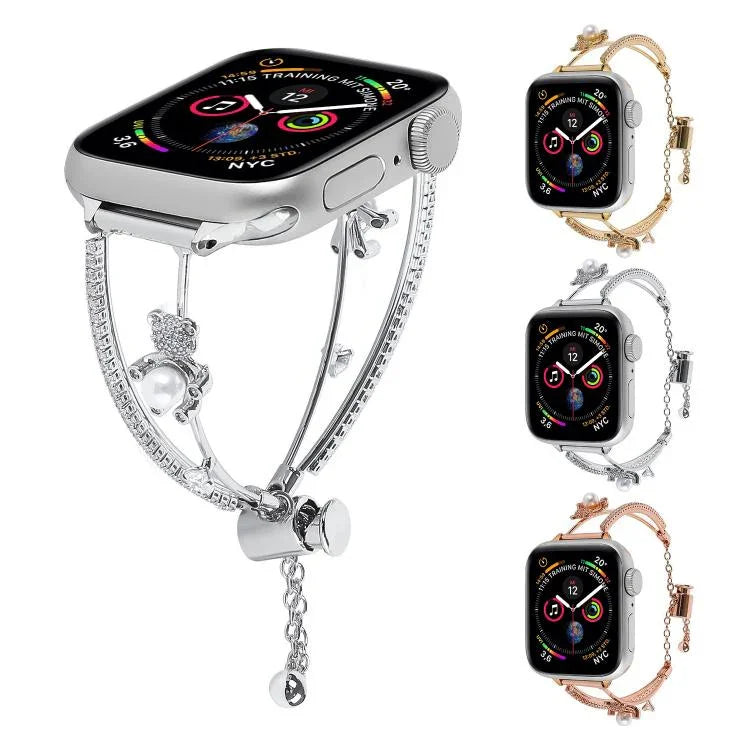 Bracelet de montre en zircon et cuivre incrusté d'un ours, compatible avec Apple Watch 46 mm / 49 mm / 45 mm / 44 mm et Apple Watch 42 mm / 41 mm / 40 mm / 38 mm.
