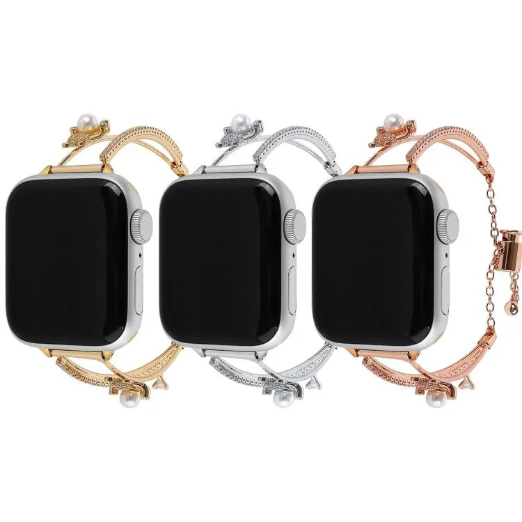 Bracelet de montre en zircon et cuivre incrusté d'un ours, compatible avec Apple Watch 46 mm / 49 mm / 45 mm / 44 mm et Apple Watch 42 mm / 41 mm / 40 mm / 38 mm.