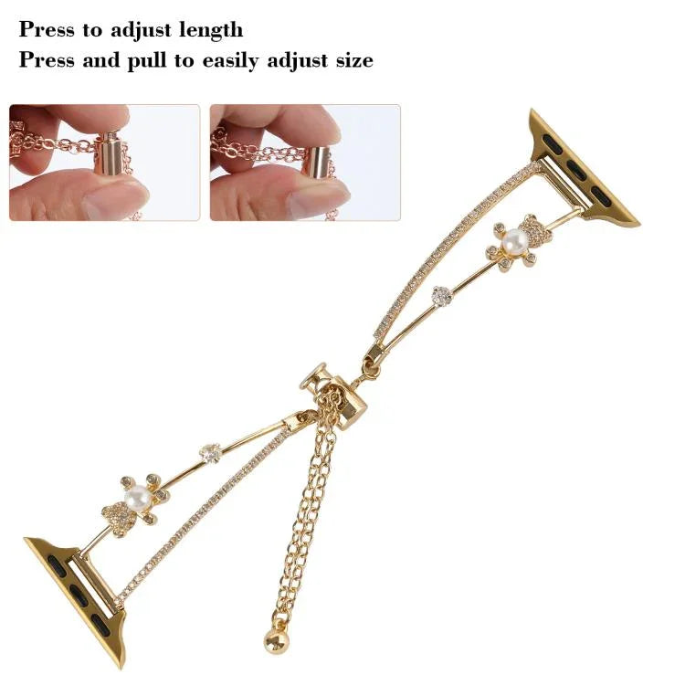 Bracelet de montre en zircon et cuivre incrusté d'un ours, compatible avec Apple Watch 46 mm / 49 mm / 45 mm / 44 mm et Apple Watch 42 mm / 41 mm / 40 mm / 38 mm.