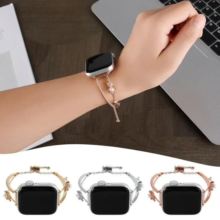 Bracelet de montre en zircon et cuivre incrusté d'un ours, compatible avec Apple Watch 46 mm / 49 mm / 45 mm / 44 mm et Apple Watch 42 mm / 41 mm / 40 mm / 38 mm.