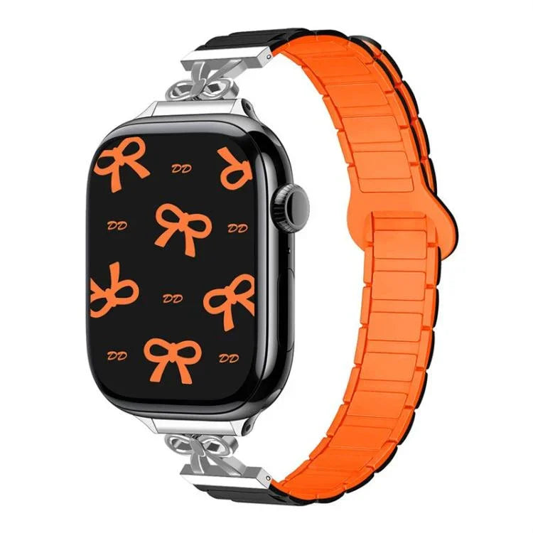 Bracelet de montre magnétique en silicone avec nœud papillon, pour Apple Watch 46 mm / 49 mm / 45 mm / 44 mm et Apple Watch 42 mm / 41 mm / 40 mm / 38 mm.