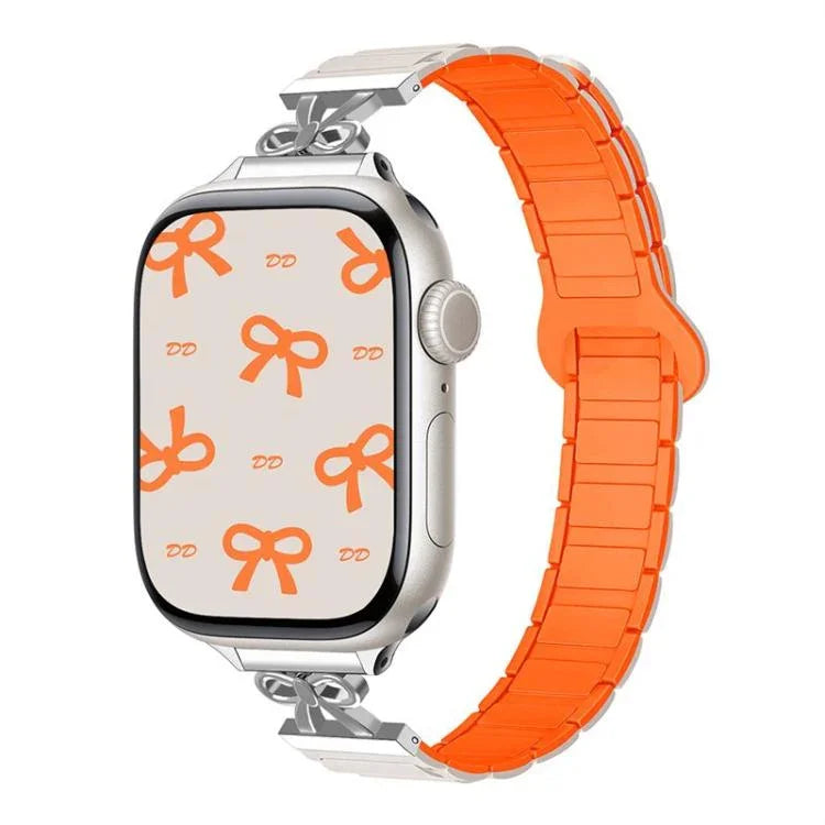 Bracelet de montre magnétique en silicone avec nœud papillon, pour Apple Watch 46 mm / 49 mm / 45 mm / 44 mm et Apple Watch 42 mm / 41 mm / 40 mm / 38 mm.