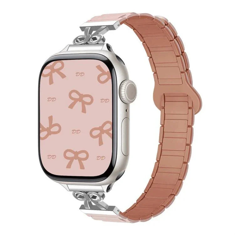 Bracelet de montre magnétique en silicone avec nœud papillon, pour Apple Watch 46 mm / 49 mm / 45 mm / 44 mm et Apple Watch 42 mm / 41 mm / 40 mm / 38 mm.