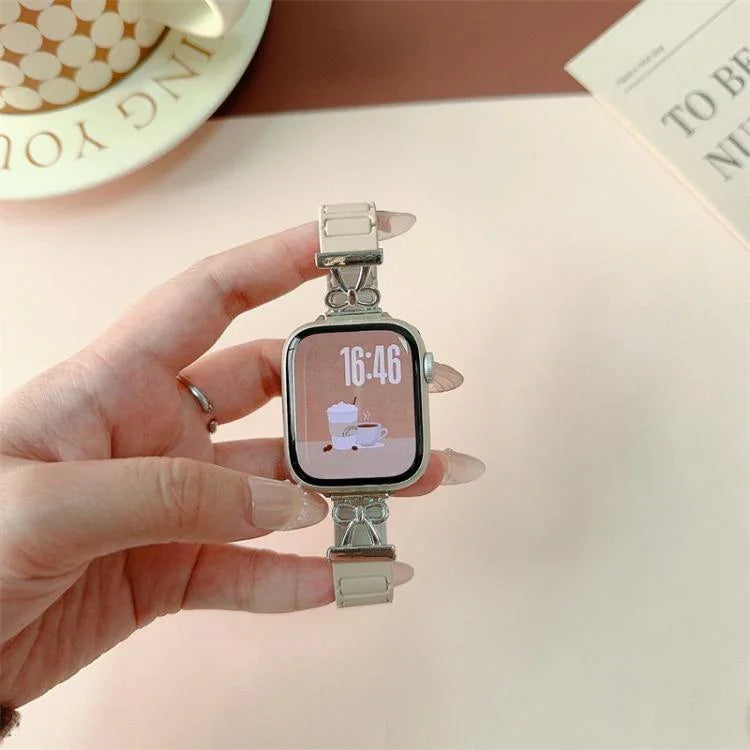 Bracelet de montre magnétique en silicone avec nœud papillon, pour Apple Watch 46 mm / 49 mm / 45 mm / 44 mm et Apple Watch 42 mm / 41 mm / 40 mm / 38 mm.