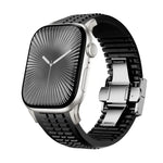 Bracelet de montre en silicone à boucle pliable et texture moletée, pour Apple Watch 46 mm / 49 mm / 45 mm / 44 mm