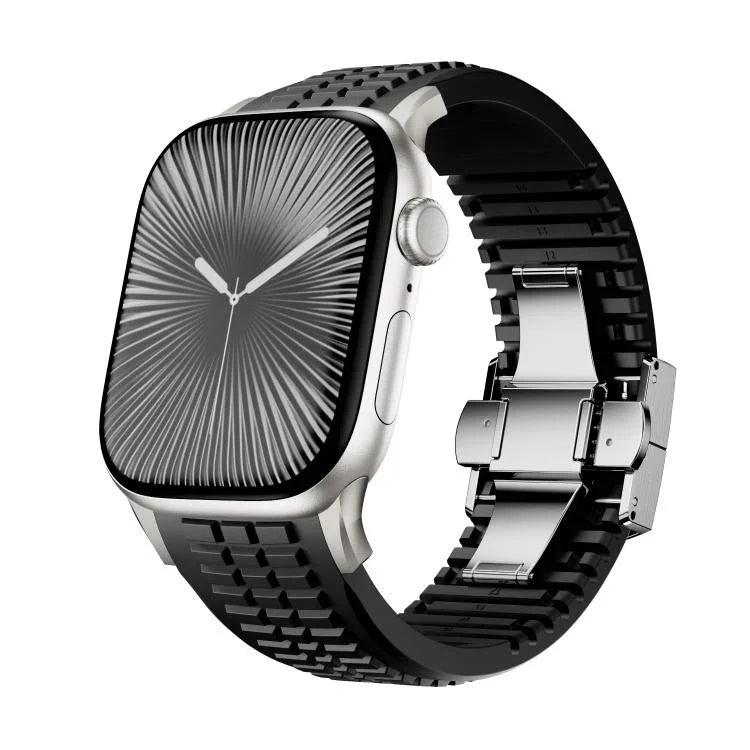 Bracelet de montre en silicone à boucle pliable et texture moletée, pour Apple Watch 46 mm / 49 mm / 45 mm / 44 mm