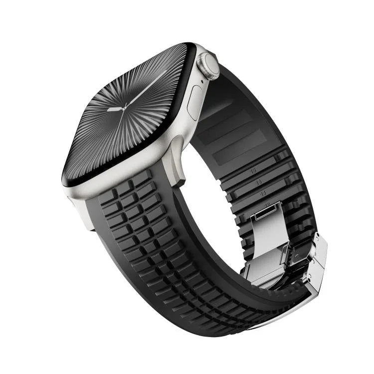 Bracelet de montre en silicone à boucle pliable et texture moletée, pour Apple Watch 46 mm / 49 mm / 45 mm / 44 mm