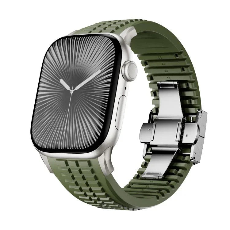 Bracelet de montre en silicone à boucle pliable et texture moletée, pour Apple Watch 46 mm / 49 mm / 45 mm / 44 mm