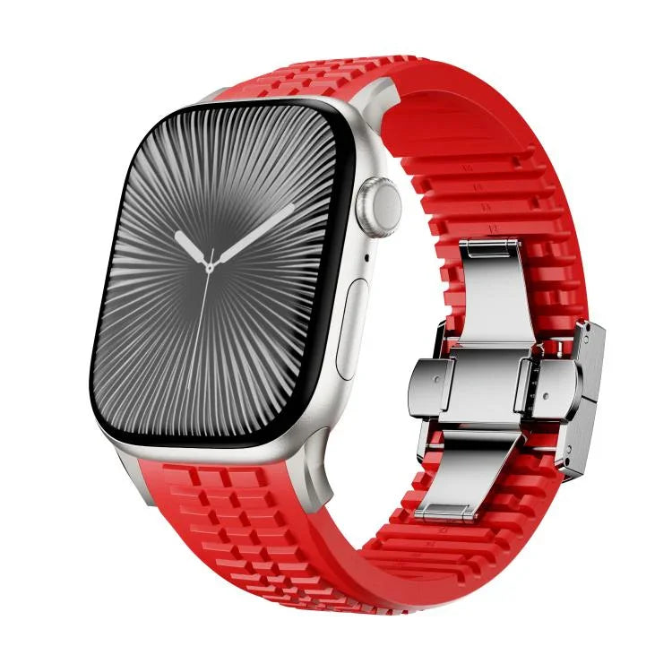 Bracelet de montre en silicone à boucle pliable et texture moletée, pour Apple Watch 46 mm / 49 mm / 45 mm / 44 mm