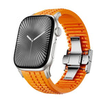 Bracelet de montre en silicone à boucle pliable et texture moletée, pour Apple Watch 46 mm / 49 mm / 45 mm / 44 mm