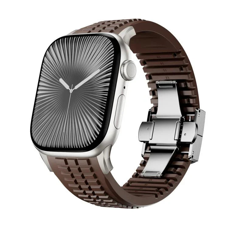 Bracelet de montre en silicone à boucle pliable et texture moletée, pour Apple Watch 46 mm / 49 mm / 45 mm / 44 mm