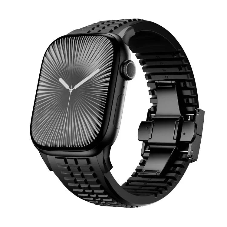Bracelet de montre en silicone à boucle pliable et texture moletée, pour Apple Watch 46 mm / 49 mm / 45 mm / 44 mm