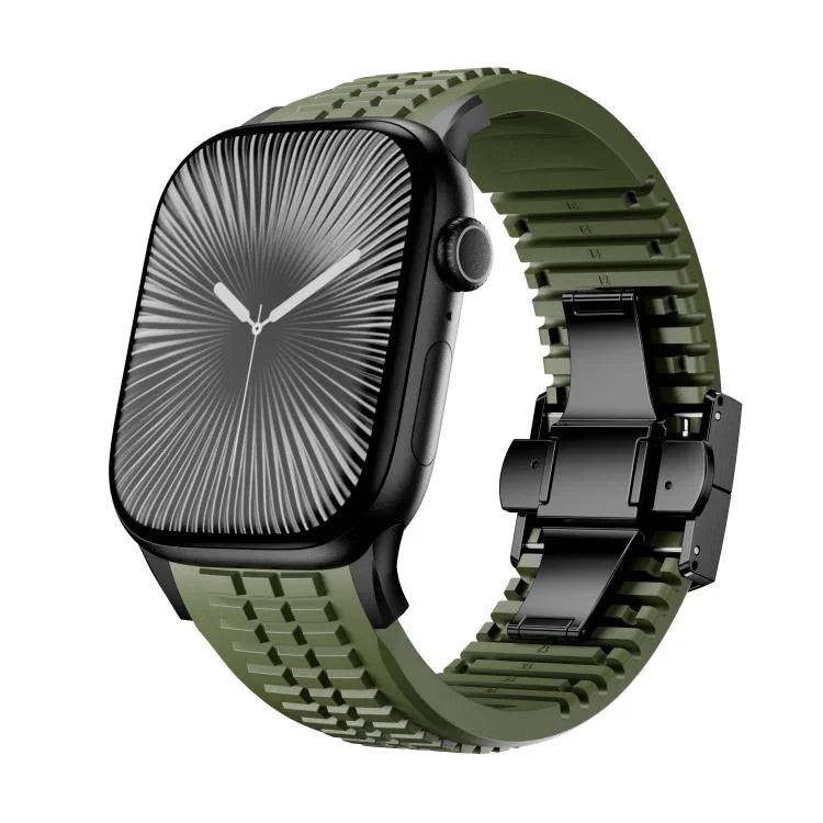 Bracelet de montre en silicone à boucle pliable et texture moletée, pour Apple Watch 46 mm / 49 mm / 45 mm / 44 mm