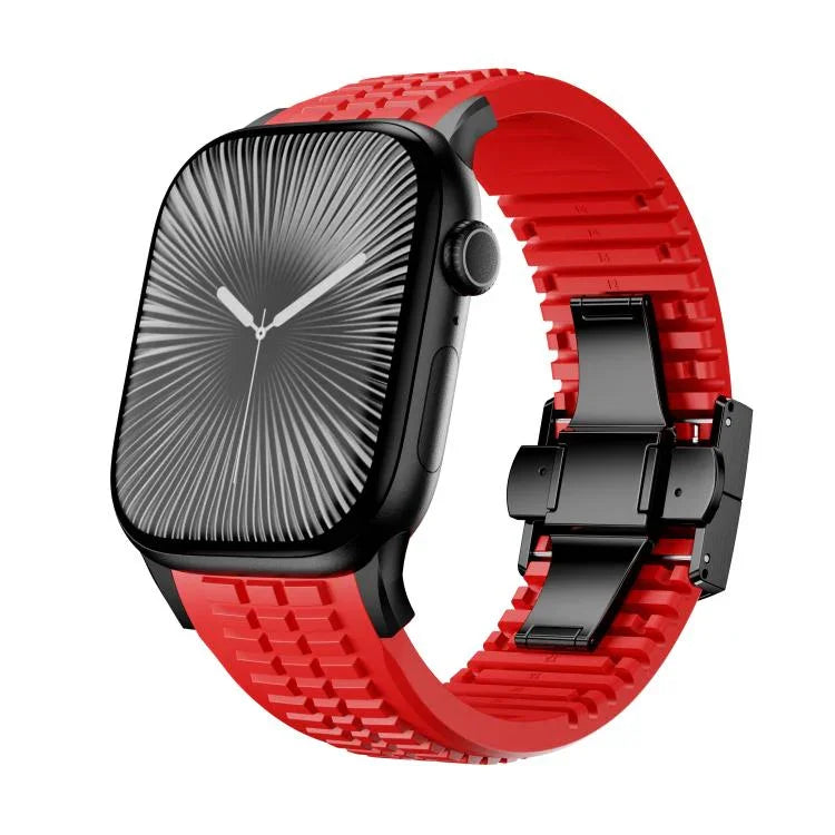 Bracelet de montre en silicone à boucle pliable et texture moletée, pour Apple Watch 46 mm / 49 mm / 45 mm / 44 mm