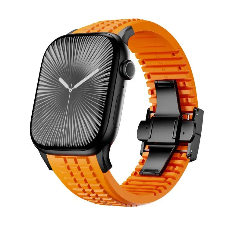 Bracelet de montre en silicone à boucle pliable et texture moletée, pour Apple Watch 46 mm / 49 mm / 45 mm / 44 mm