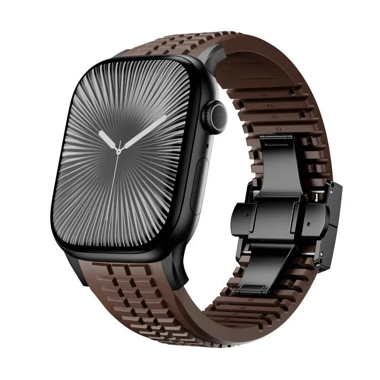 Bracelet de montre en silicone à boucle pliable et texture moletée, pour Apple Watch 46 mm / 49 mm / 45 mm / 44 mm