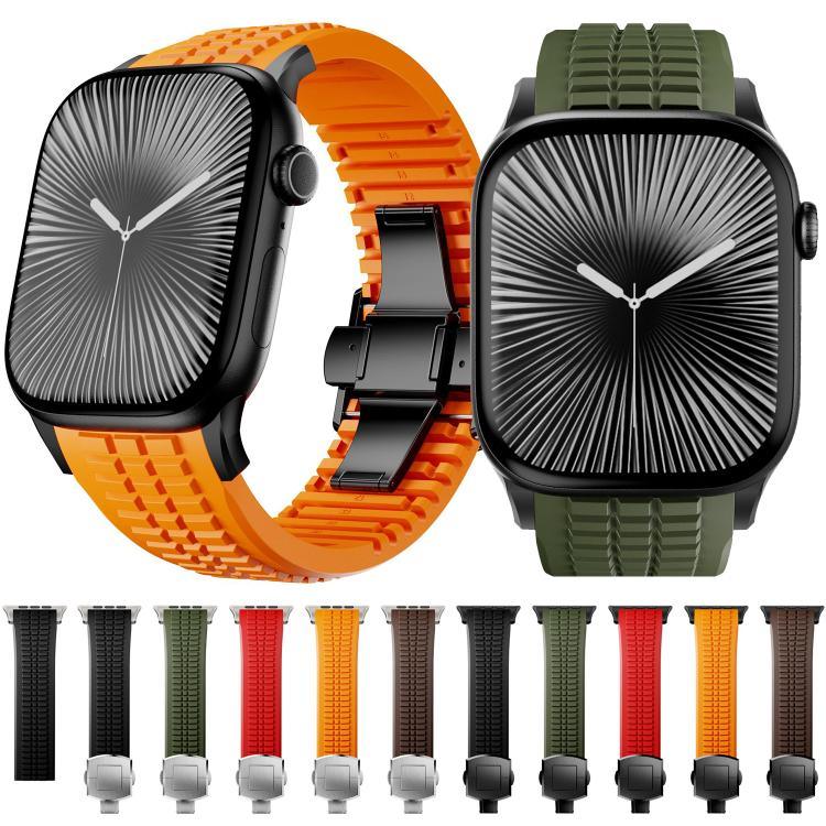Bracelet de montre en silicone à boucle pliable et texture moletée, pour Apple Watch 46 mm / 49 mm / 45 mm / 44 mm