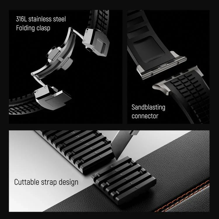 Bracelet de montre en silicone à boucle pliable et texture moletée, pour Apple Watch 46 mm / 49 mm / 45 mm / 44 mm