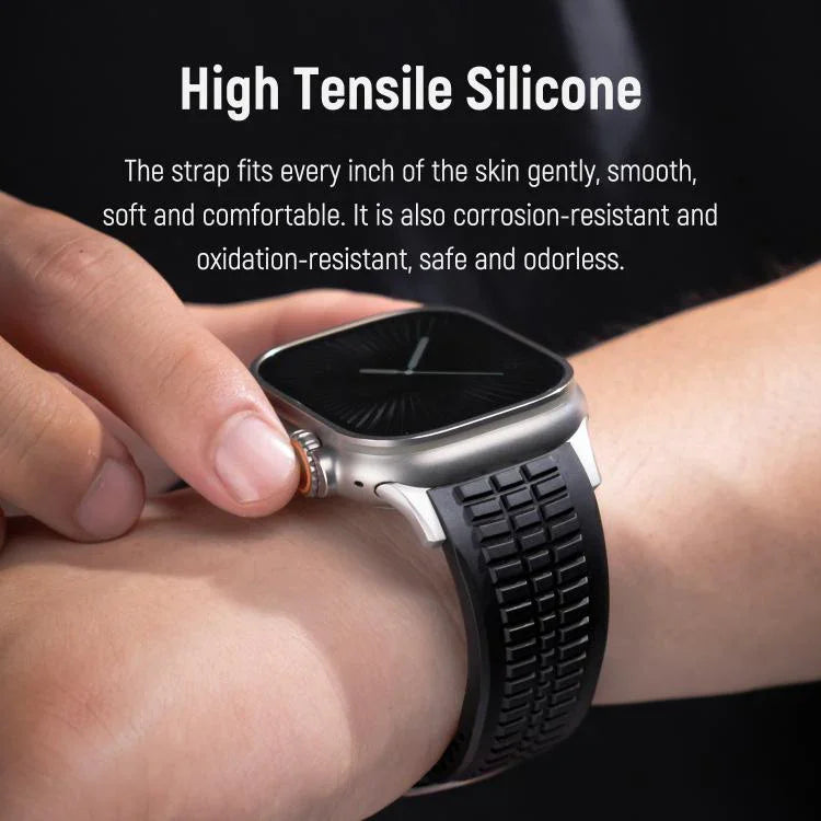 Bracelet de montre en silicone à boucle pliable et texture moletée, pour Apple Watch 46 mm / 49 mm / 45 mm / 44 mm
